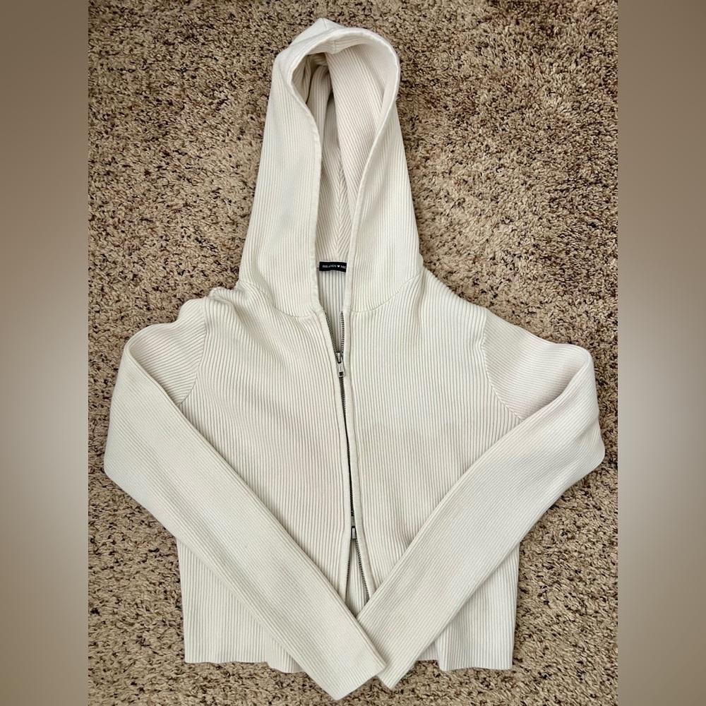 Brandy Melville Off-White Double Zip Hoodie
